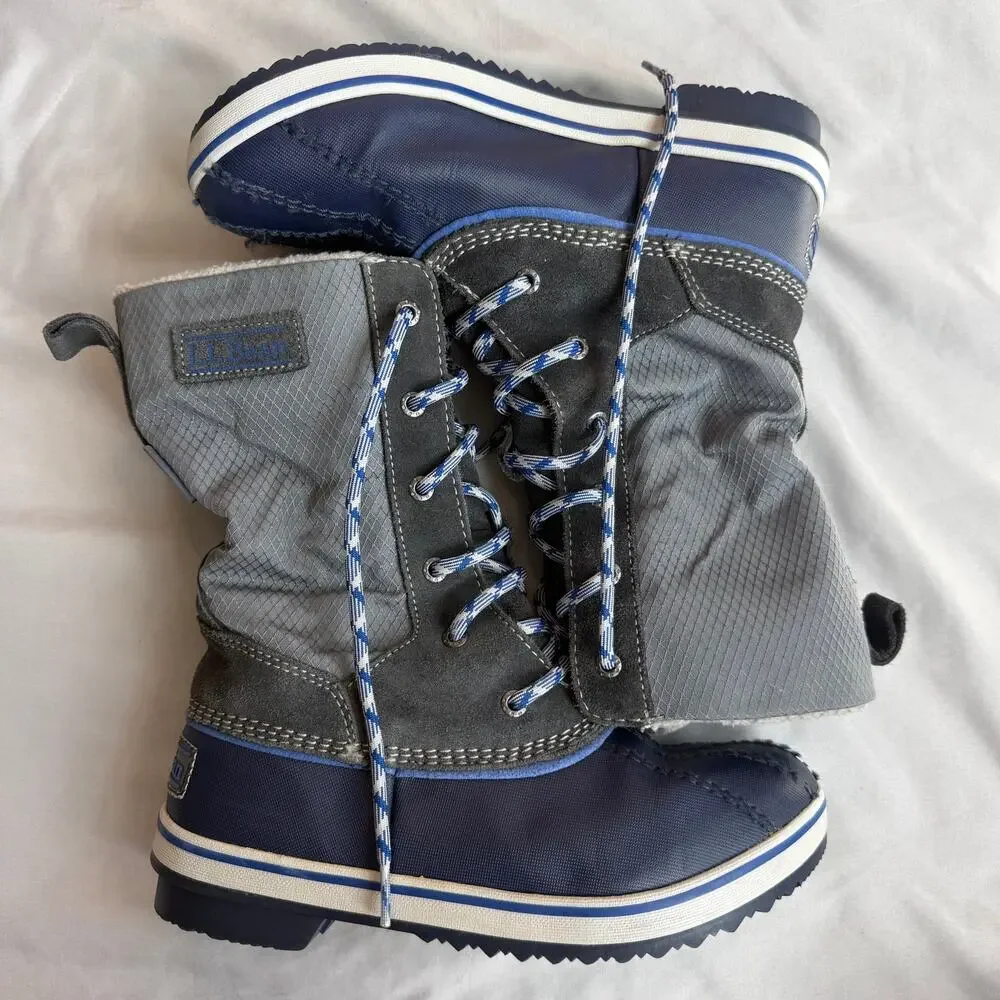 L.L.Bean Kids Snow Boots Blue Gray Insulated Winter Boots Size 4 200 Gram